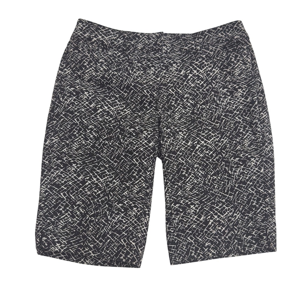 White House Black Market Womens Black White Abstract Grid Bermuda Shorts Size 0